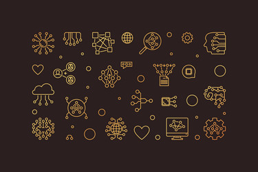 Neural network concept line golden banner vector