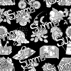 seamless pattern with summer objects on black vector