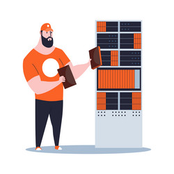 sysadmin maintaining or repairing server vector image
