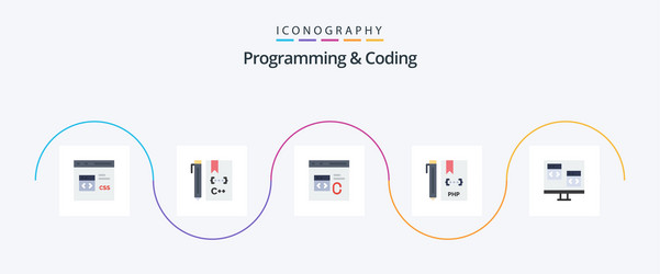 programming and coding flat 5 icon pack including vector image