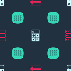 set server calculator and binary code on seamless vector image
