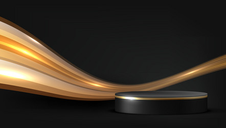 3d product display podium with golden wave Vector Image