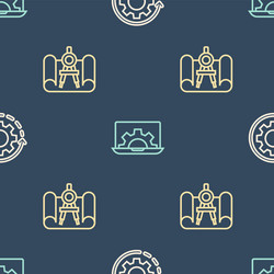 set line gear and arrows as workflow graphing vector image