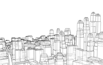 wire-frame city blueprint style vector