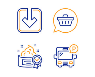 Shopping cart cream and load document icons set vector