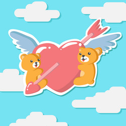 couple teddy bear hugging winged heart greeting vector