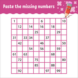 paste the missing numbers from 1 to 100 vector image
