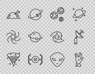 Set line black hole vulcan salute planet cosmic vector