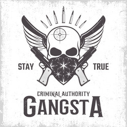 Monochrome Gangster Skull with Weapon Vector Image