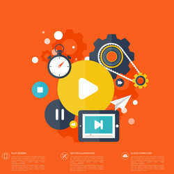 flat cloud computing background with media icons vector image