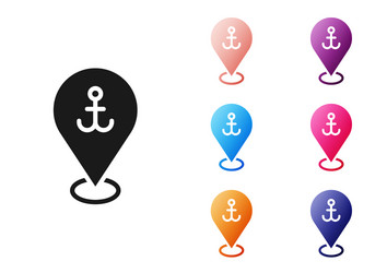 black map pointer with anchor icon isolated vector image
