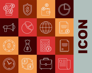 set line file document finance wallet with coins vector image
