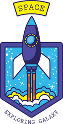 badge with one rocket in it and space exploring vector image