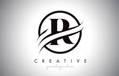 R letter logo design with circle steel swoosh Vector Image
