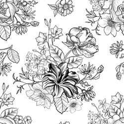 Floral Engraved Seamless Flower Pattern Vector Image