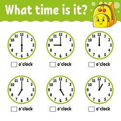 learning time on clock educational activity vector