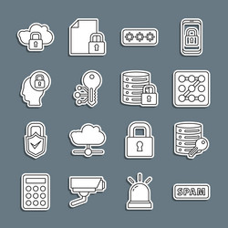 set line spam server security with key graphic vector image