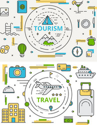 Thin line flat design tourism and travel vector