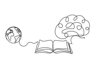 abstract open book with brain as line drawing vector image