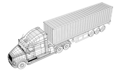 cargo truck trailer abstract drawing wire-frame vector