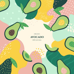 frame with doodle avocado and abstract elements vector image