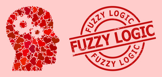 scratched fuzzy logic stamp and red heart head vector image