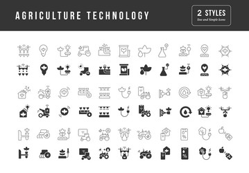 Set of simple icons agriculture technology vector