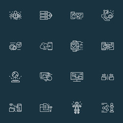 Connection icons line style set with content vector