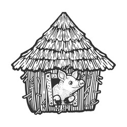 pig in straw house sketch vector