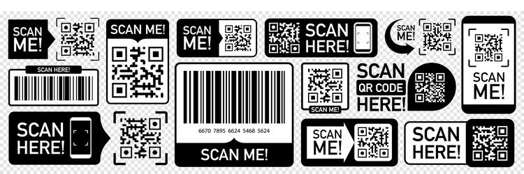 qr code scan icon set black color vector image