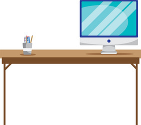 wood desk object with computer screen vector