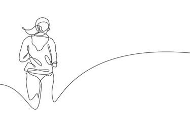 one continuous line drawing young sporty woman vector