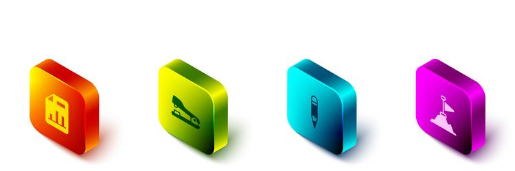 set isometric document with graph chart stapler vector image