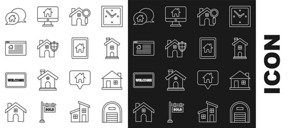 Set line warehouse house home symbol search vector