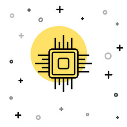 black line computer processor with microcircuits vector image