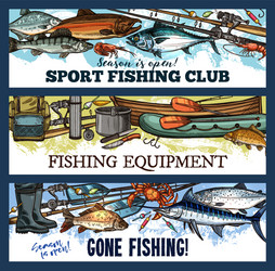 fisherman sport fishing club sketch banners Vector Image