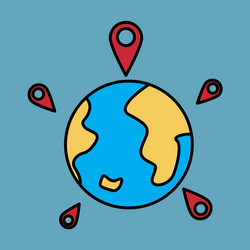 globe earth with color pointer marks vector image