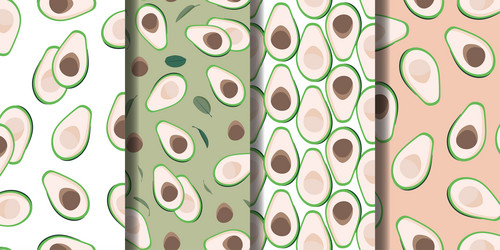 seamless patterns sliced avocado with seeds set vector image