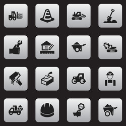 Set of 16 editable building icons includes vector