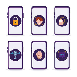 six biometric verification icons vector