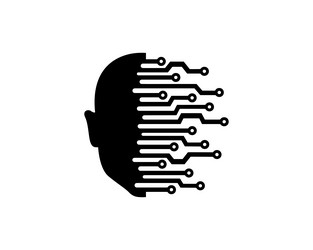 Tech Head Icon - Brain & Circuit vector image