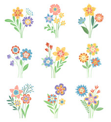 Smiling Flowers - Spring Botanical Set Vector Image