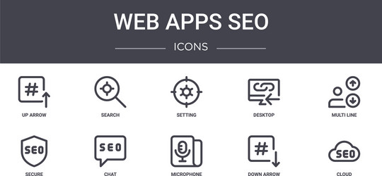 web apps seo concept line icons set contains vector image