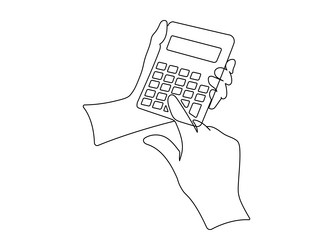 calculator tool with hand in one continuous line vector image