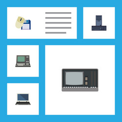 flat icon laptop set of notebook processor vector image