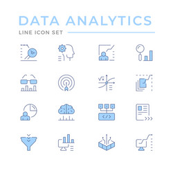 set color line icons data analytics vector image