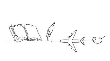 abstract open book with plane as line drawing vector image