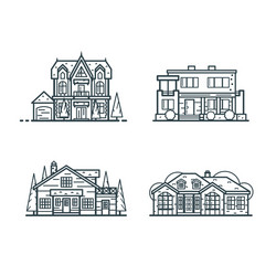 residential houses thin line icons vector