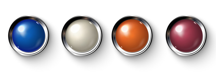 Set of realistic colored buttons with metallic vector