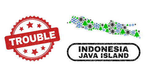 trouble scratched stamp and java island map vector image